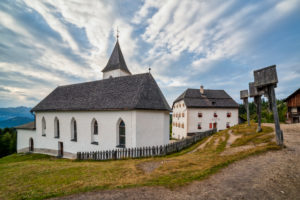 Heilig Kreuz Hospiz refuge and pilgrimage church at the foot of the Heiligkreuzkofel, Hochabtei / Alta Badia, Bolzano province, South Tyrol, Italy, Europe Heilig Kreuz Hospiz refuge and pilgrimage church at the foot of the Heiligkreuzkofel, Hochabtei / Alta Badia, Bolzano province, South Tyrol, Italy, Europe